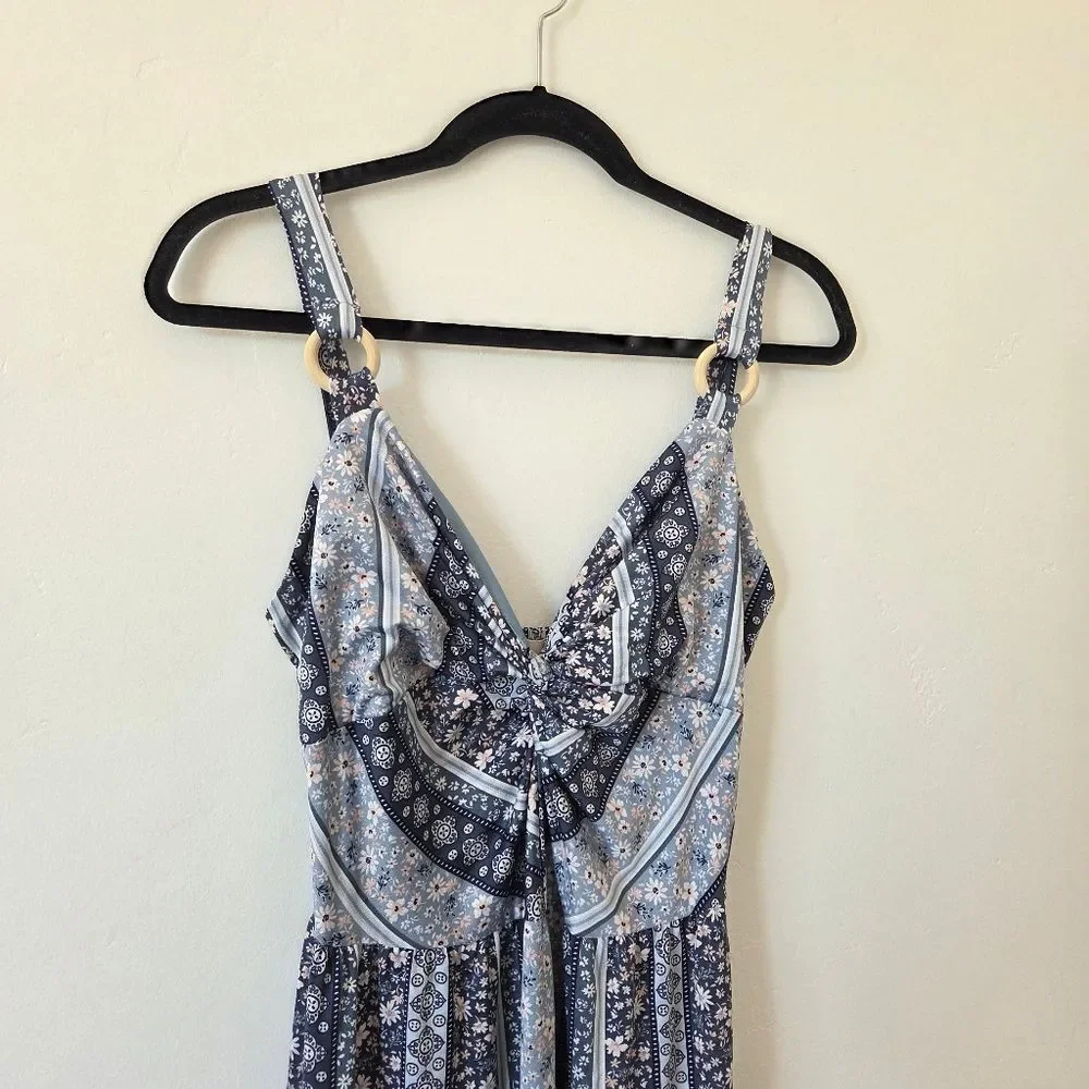 Derek Heart Paisley Floral Maxi Dress Twist Front Y2K 90s Beach Vacation Large - Picture 9 of 13